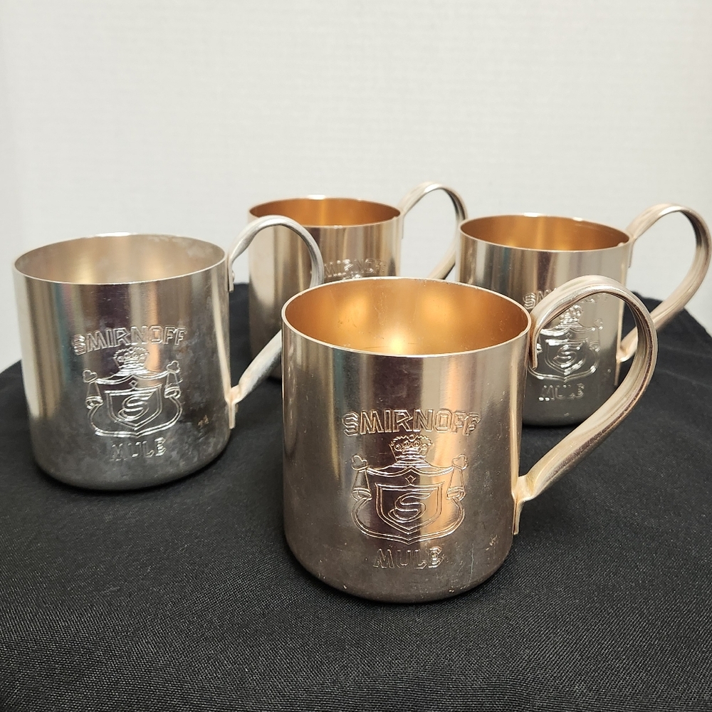 Vintage Lot of 4 Smirnoff Moscow Mule Mugs Copper Tone Aluminum Cocktail Barware